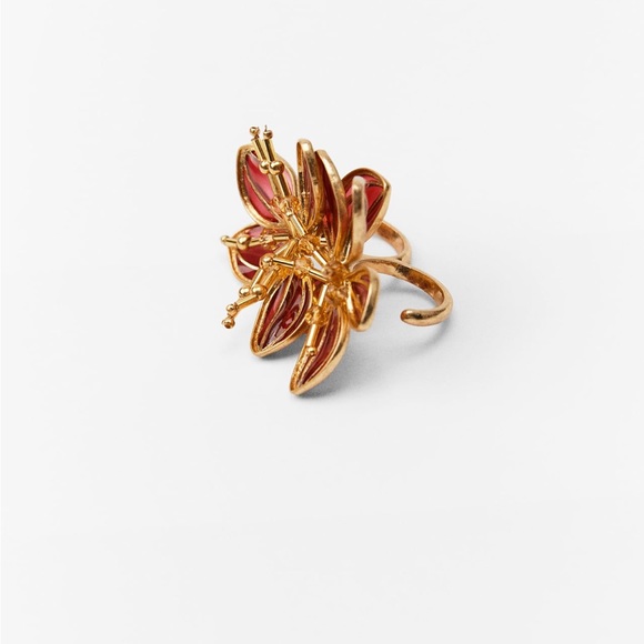 Zara DOUBLE FLOWER RING. Golden. Size M (0.69 inches/17.5 mm). New with Tags. - Picture 3 of 5